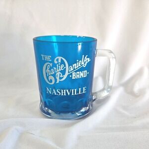 Vintage Charlie Daniels Band Nashville Cobalt Blue Glass Mug Libbey 10oz